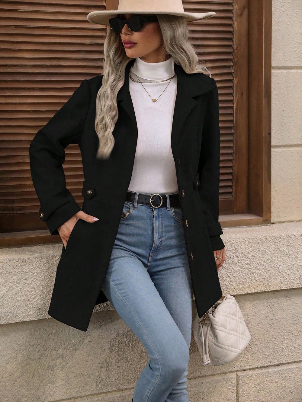 Veste mi-longue en laine, pour femmes