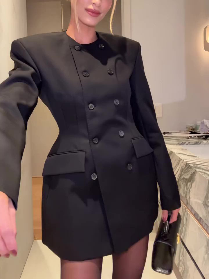 Robe mini blazer noire à double boutonnage