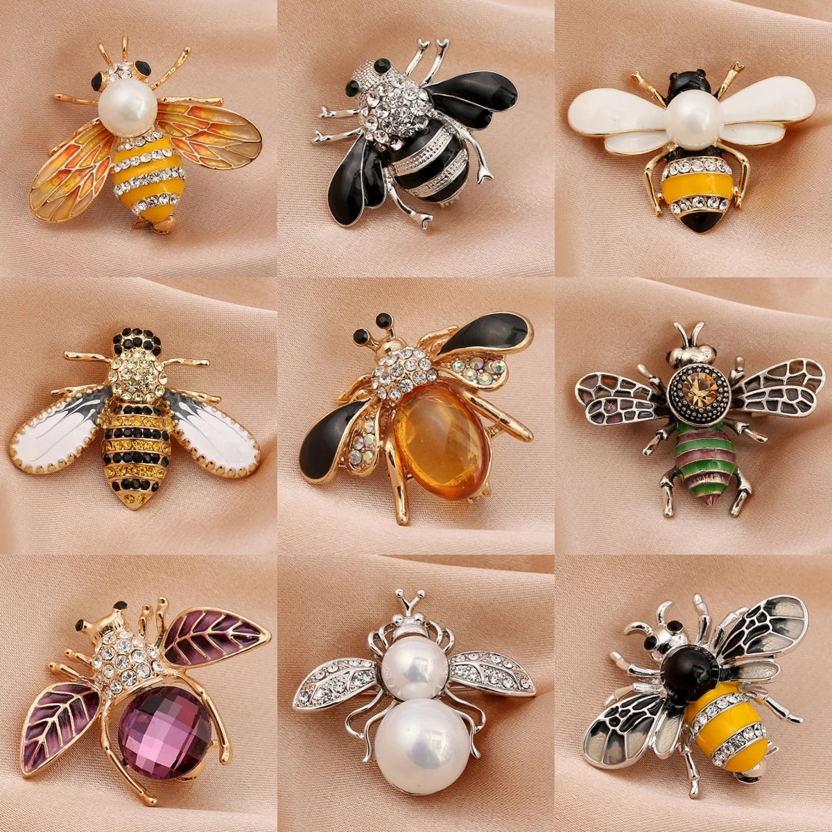 Broche abeille ornée de perles d'imitation