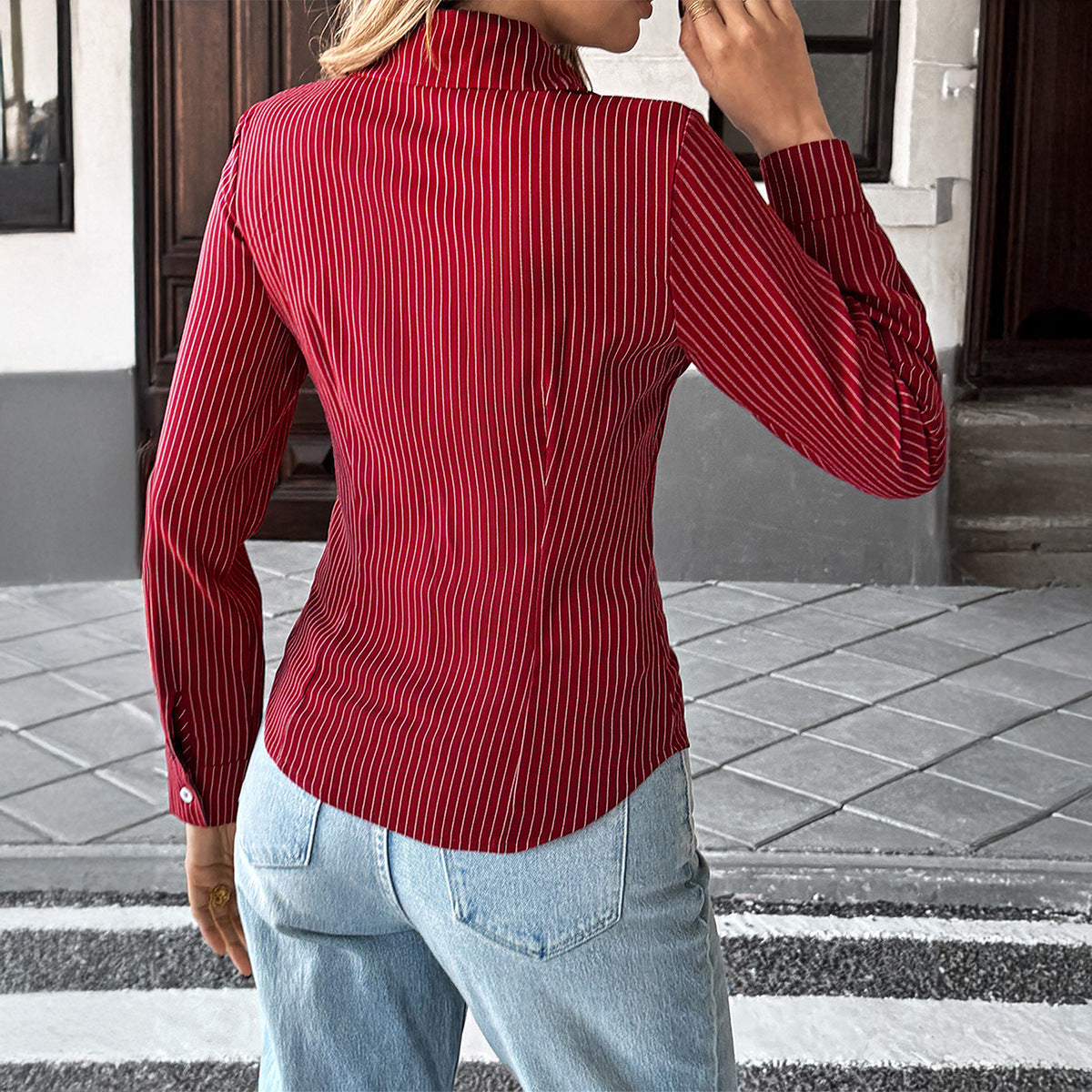 Chemise à rayures à col polo de style décontracté pour femmes