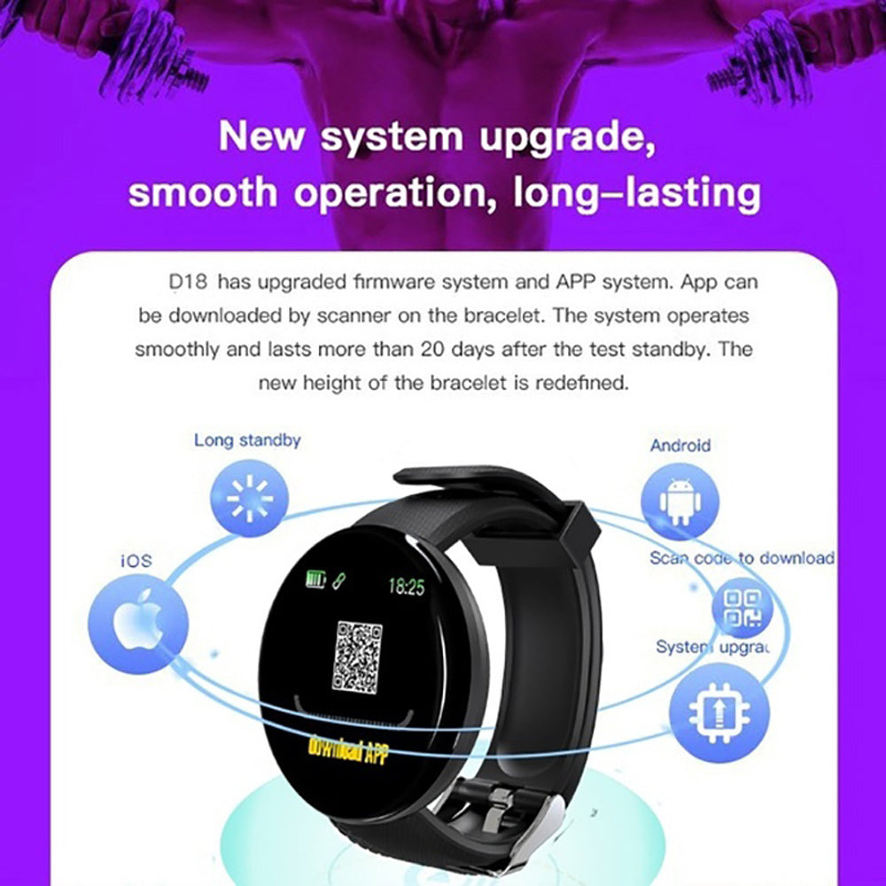 Montre intelligente D18 Bluetooth pour hommes et femmes