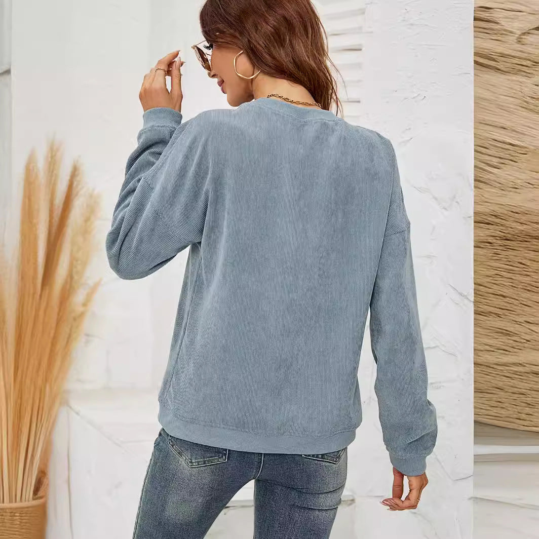 Sweat à manches longues en velours côtelé pour femmes