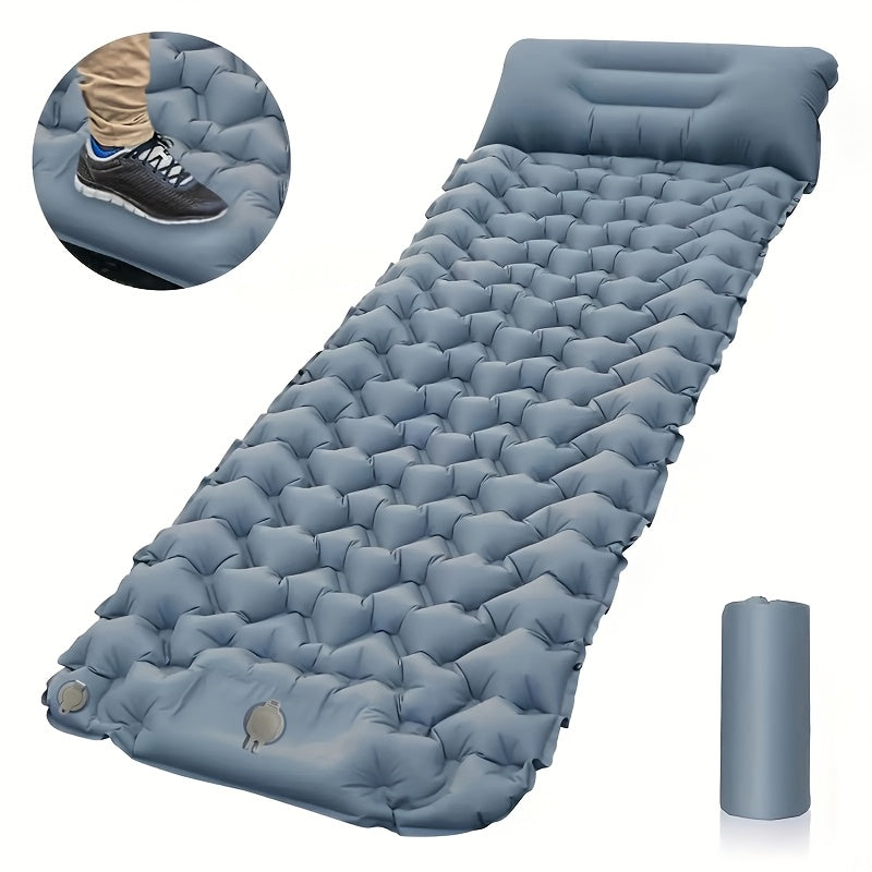 Matelas de camping gonflable ultra-léger avec pompe intégrée et sac de transport - Lit à coussin d'air pliable de haute qualité pour la randonnée, le trekking et les aventures en plein air, bleu, lit de camping
