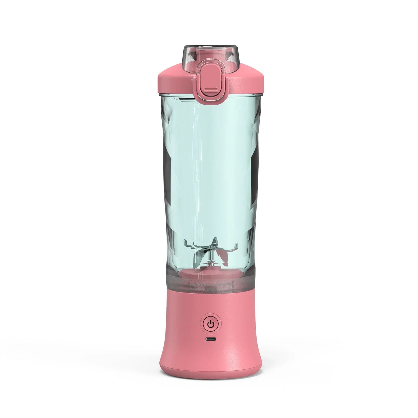 Blender portable rose avec base électrique, bouteille transparente pour smoothies