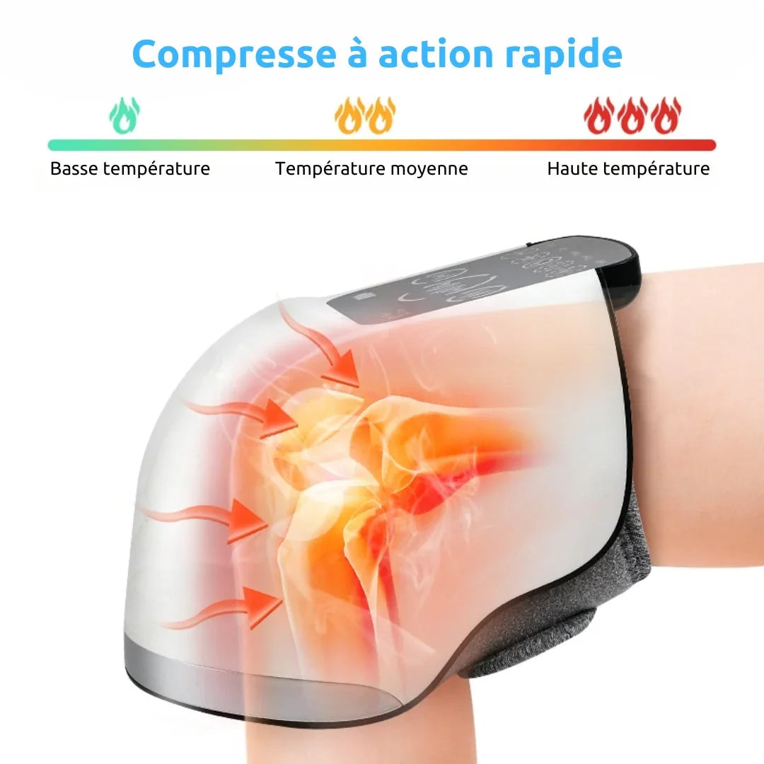 Compresse chauffante pour genou avec réglages de température et action rapide.