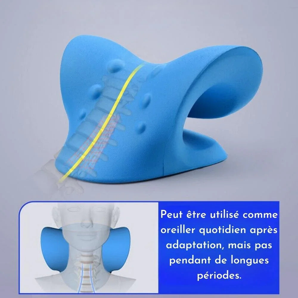 Oreiller ergonomique bleu pour soutien cervical, idéal pour soulager les douleurs de la nuque.