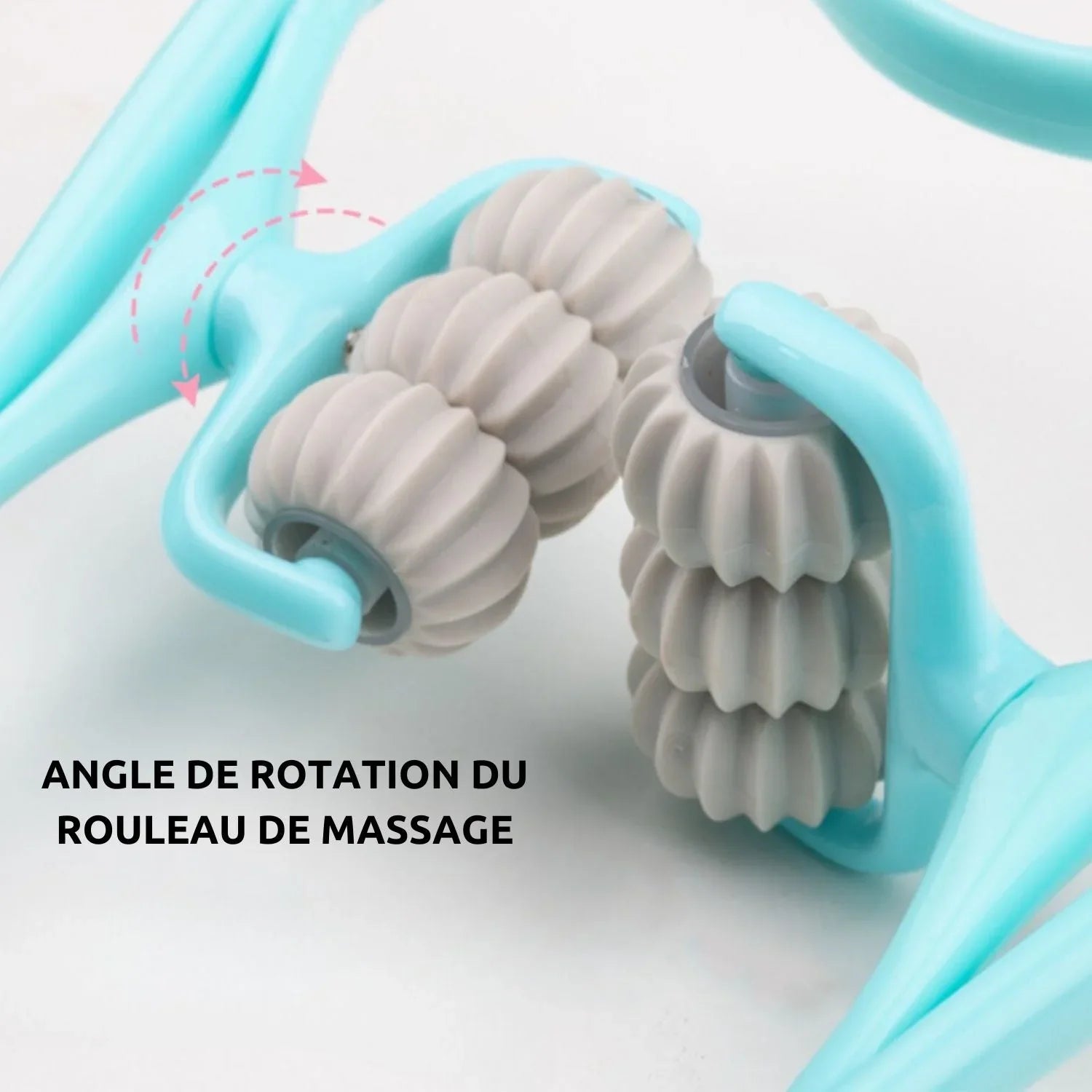Rouleau de massage manuel bleu avec roulettes rotatives, accessoire bien-être