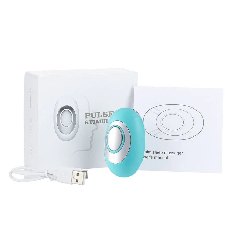 Appareil de massage de la paume bleu avec câble USB, boîte et manuel inclus