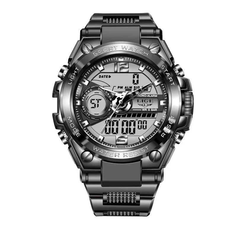 Montre sport homme noire, affichage analogique et numérique, résistante à l'eau, multifonction